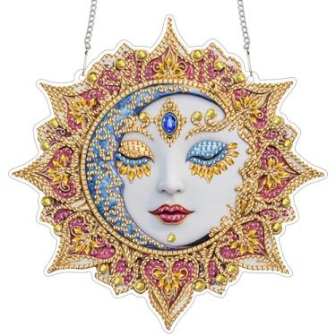 Imagem de Diymood Kits de arte de diamante para pendurar DIY para adultos, lua, kit de pintura de diamante, pingente de sol, formato especial, placa apanhadora de sol acrílica, guirlanda, pingentes, lona