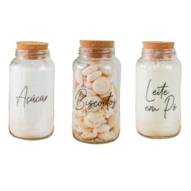 Imagem de Kit Cantinho do Café 810ml | ESCOLHA SEU KIT | Potes de Vidro | Tampa de Cortiça com ou sem Adesivos | Armazenamento(Açúcar, Biscoitos, Leite em Pó)