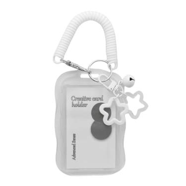 Imagem de Caviotess Porta-cartões fotográficos Kpop de acrílico transparente com chaveiro Star Bell, porta-crachá com cartão de identificação de crédito