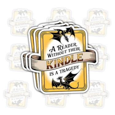 Imagem de Adesivos de dragão A Reader Without Their Kindle is A Tragedy - Decalques engraçados de dragão para amantes de livros - presentes para fãs de leitura e dragões de fantasia - para laptop, garrafa de