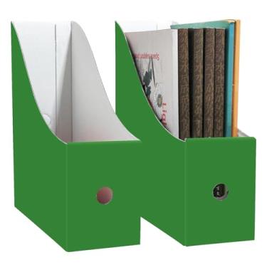Imagem de Limitliho Pacote com 2 caixas de armazenamento de arquivos de papelão com etiqueta, suporte de livro verde grama para sala de aula, escritório, casa, organizador de revistas para mesa (27 cm A x 26 cm