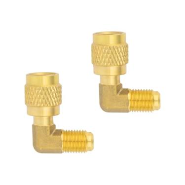Imagem de 2 Peças Adaptador R410A para Sistema Mini Split, 5/16" SAE Fêmea para 1/4" SAE Macho Adaptador Porta Vácuo Carregamento Flare Ângulo de 90° Adaptadores Refrigeração Ar Condicionado