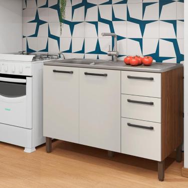 Imagem de Balcao 3 Portas C/ 2 Gaveteiro 1,20 Mad Firenze C/ Tampo Nogueira Off White