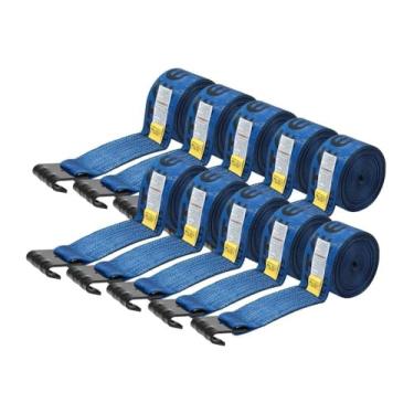Imagem de Mytee Products Pacote com 10 correias de guincho 10 cm x 27' Amarração resistente azul com gancho plano WLL # 2,449 kg - controle de carga de 10 polegadas para caminhão de mesa reboque utilitário