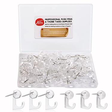 Imagem de 50 peças de ganchos transparentes de empurrar, ganchos de pino de placa de cortiça para polegares decorativos para parede de fotos, quadro de avisos, parede de casa, escritório em casa, fixador e pendurado na escola