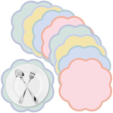 Imagem de Patelai 48 peças de jogo americano ondulado redondo de papel colorido pastel descartável com borda ondulada para aniversário, casamento, chá, festa, banquete, mesa de jantar