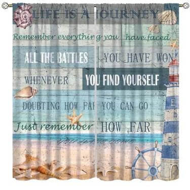 Imagem de Fblifil Cortina inspiradora de farol de praia, estrela do mar, concha motivacional, mar, oceano, rústico, vintage, náutico, litoral, para decoração de quarto e sala de estar, 106,7 cm L x 114,3 cm C