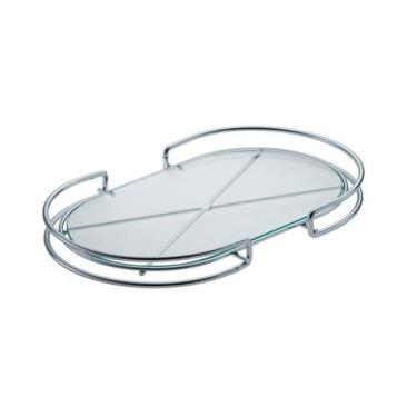 Imagem de Bandeja de Bancada Oval Organizadora Vidro Decorativo 36cm - Forma