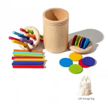 Imagem de Montessori Brinquedos Educativos de Madeira, Classificação de Cores, Jogos Sensoriais com Peças Coloridas (2 tampas)