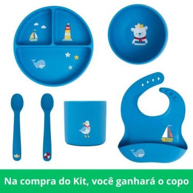 Imagem de Kit Completo Introdução Alimentar de Silicone Ursinho Navy Büp Baby