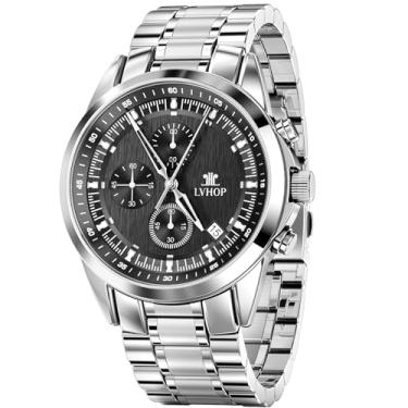 Imagem de LVHOP Relógio masculino analógico de quartzo com ponteiros luminosos, pulseira de aço inoxidável, esportivo, casual, estilo social