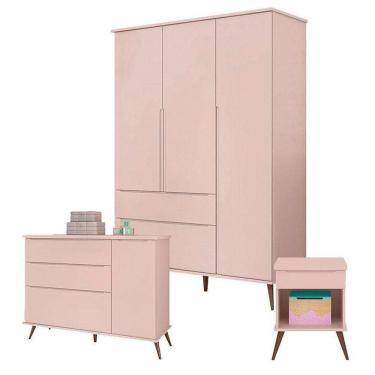 Imagem de Cômoda E Guarda Roupa Com Mesa De Apoio Alice Rosa Acetinado - Phoenix Baby