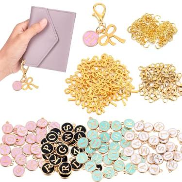Imagem de Tondiamo 364 peças de berloque com inicial de laço de ouro, kit faça você mesmo, 52 pingentes de laço, 104 letras, 52 fechos de garra de lagosta, 156 anéis de salto abertos, chaveiros, acessórios para