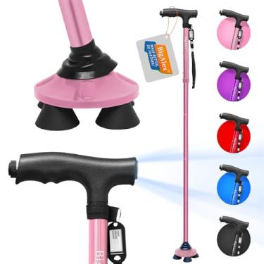 Imagem de BigAlex Bengala dobrável com luz LED, base giratória de quatro vias, bengala ajustável com bolsa de transporte para homens e mulheres