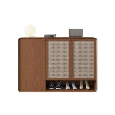 Imagem de Prateleira de sapatos nórdico moderno simples armário de sapatos de grande capacidade sala de estar armazenamento de parede para casa pequeno apartamento hall de entrada armário de entrada sapateira empilhável (cor: cor de nogueira, tamanho: 150 cm)