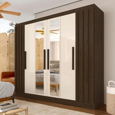 Imagem de Roupeiro Casal 6pts Ripado Com Espelho Camille Imbuia/off - M.a Imbuia/off