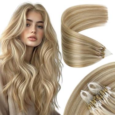 Imagem de Sunny Hair Micro Link Extensões de Cabelo Humano Longo Micro Loop Cabelo Humano Loiro Cinza Escuro Destaques Loiro Claro Micro Anel Sun-Kissed Glow 61.0 cm 50g