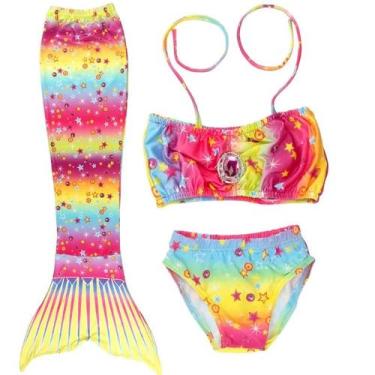 Imagem de Maiô Cosplay De Sereia Arco-íris Para Meninas, 3 Peças, Traje De Banho