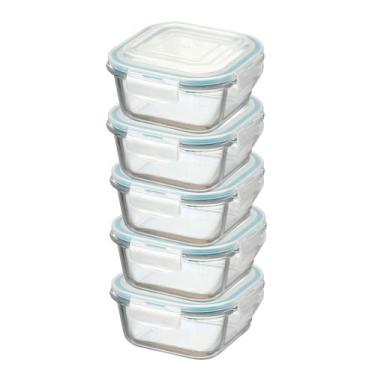 Imagem de Kit Potes De Vidro Herméticos 5 Peças Quadrado 320ml - UNIVENDAS