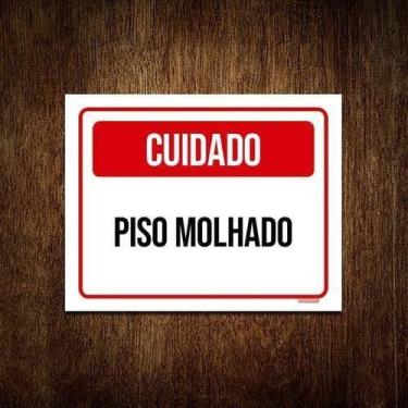 Imagem de Kit 3 Placa Sinalização - Cuidado Piso Molhado Vermelho - Sinalizo
