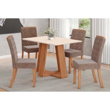 Imagem de Conjunto: Mesa de Cozinha Lins c/ Tampo Reto Madeirado 120x80cm e 4 Cadeiras Esther Nature/Linho Cacao - Henn
