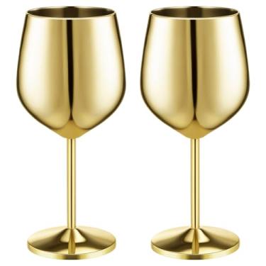 Imagem de Didaey Taças de vinho de aço inoxidável com haste dourada de 510 g inquebráveis taças de metal portátil à prova de estilhaçamento para champanhe coquetéis banquete festa de casamento acampamento