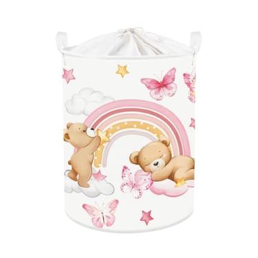Imagem de Clastyle Cesto de roupa suja arco-íris para bebê, nuvem, cesta de armazenamento para mulheres, meninas, caixa de presente, organizador de roupas dobrável, cesto de berçário para quarto, urso, 36 x 45