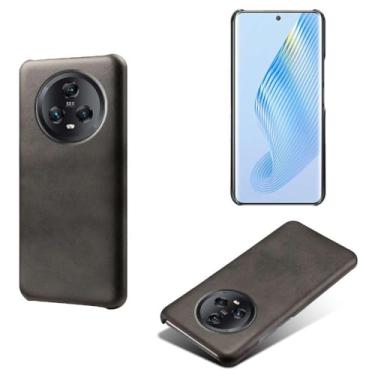 Imagem de Capa para Honor Magic 5,Proteção contra quedas,Casca de volta de cor sólida simples,Design de couro de imitação de plástico-Black