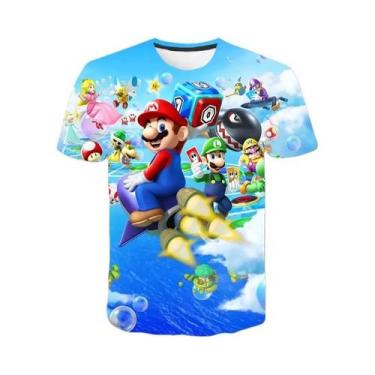 Imagem de Camiseta Infantil De Manga Curta Com Desenho Animado Super Mario Drago