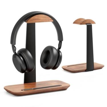 Imagem de Suporte para fone de ouvido UPERGO Walnut Wood com base de armazenamen