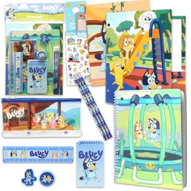 Imagem de Bluey Material escolar para crianças - Pacote de material escolar temático de 11 peças inclui pastas de bingo, caderno, bloco de notas, lápis e mais adesivos | Bluey Classroom Supplies