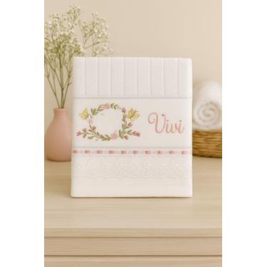 Imagem de Toalha de Banho Branca Personalizada, Bordada com nome e Bordado Inglê