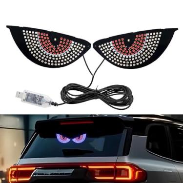 Imagem de Juren Luz de olhos de diabo para para-brisa de carros, luzes LED olho de demônio, luz de janela traseira de carro, sinal de raiva de estrada, iluminação cintilante, USB, dispositivos legais azul e
