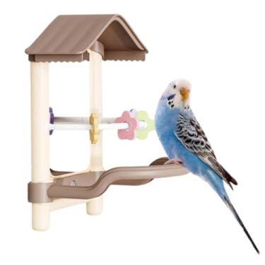 Imagem de Espelho de pássaro com poleiros em forma de casa brinquedos interativos para pequenos papagaios periquito periquito calopsita conure Lovebird acessórios de gaiola (café)