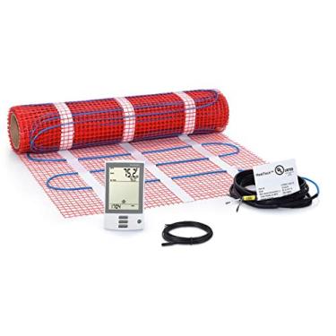 Imagem de Kit de tapete de aquecimento de piso de 15 m² 120 V, sistema elétrico de aquecimento de piso de azulejo, termostato de aquecimento de piso radiante UDG-4999 com GFCI, sensor de piso. Suporte adesivo