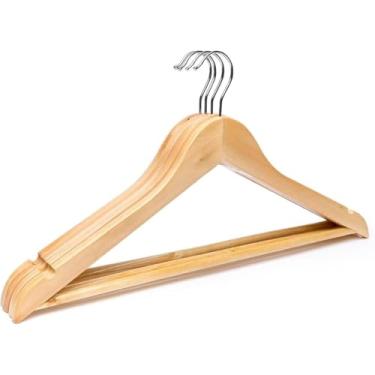 Imagem de Kit 3 Cabides de Madeira com Gancho Giratório em Metal, Verniz Resistente, 45cm x 22,5cm, para Roupas Pesadas e Delicadas