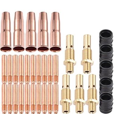 Imagem de Kit de pistola de soldagem MIG 0,035" Difusor de bico de ponta - Adaptador para Lincoln Magnum 200/250 Tweco #2 inclui (pontas de contato 14-35 0,035", bocais de gás 22-50 1/2", difusores de gás 52, adaptadores de bocal 32)Marvedi dourado BJ643