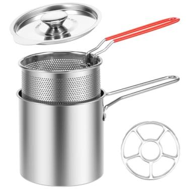 Imagem de FALESOUL Panela de fritadeira profunda com cesta, 1,927.8 g/2L panela de cozinha de alimentos com alça de fácil aderência, frigideira portátil de aço inoxidável para fritar peixe, camarão, frango e