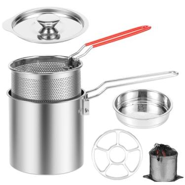 Imagem de Panela de fritadeira com cesta de filtro Panela de fritura de aço inoxidável com alça Boa Condutividade de Calor Óleo Fritadeira Recipiente Portátil de Óleo de Fritura (Estilo2)
