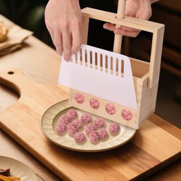 Imagem de DJAPWPX Máquina de almôndegas de bambu, ferramenta manual para fazer almôndegas de 4/5 furos com escova de limpeza, utensílio de cozinha 0,59/0,98 polegadas para cozinha (4 furos)