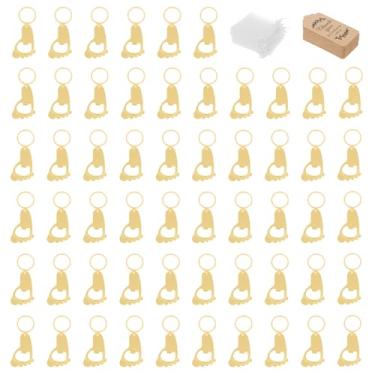 Imagem de DJAPWPX Abridor de garrafa com pegada de metal 50 peças com chaveiro para celebração, lembrancinha resistente para chá de bebê, inclui etiqueta de saco de fio para presente de lembrança de festa (ouro