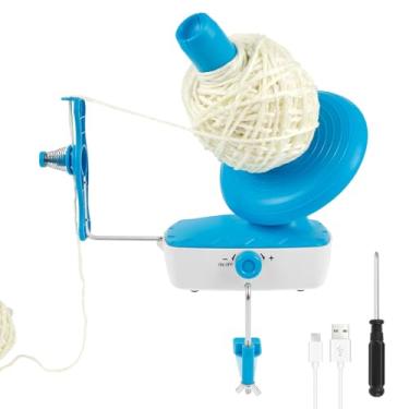 Imagem de Enrolador de bolas de fio elétrico para crochê, enrolador de bola de fio de grande capacidade para tricô, enrolador automático de velocidade contínua, ajudante ideal para amantes de tricô (azul)