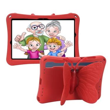 Imagem de Tading Capa infantil para Samsung Galaxy Tab A9 Plus 27.9 cm 2023 (SM-X216B), linda borboleta à prova de crianças, espuma vinílica acetinada, suporte protetor para tablet Galaxy A9+ Plus - vermelha