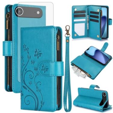 Imagem de Asuwish Capa de telefone para iPhone 17 Air 6,6 polegadas carteira celular com protetor de tela de vidro temperado alça flor flip zíper porta-cartão slot suporte suporte i Phone17 i17 17Air mulheres