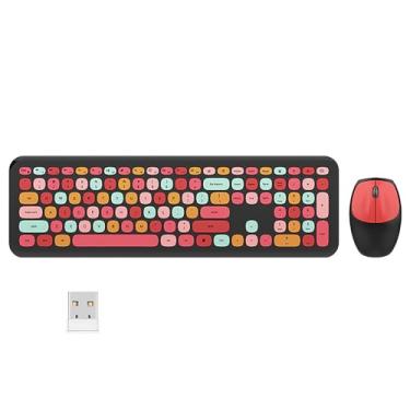 Imagem de Combo de teclado e mouse sem fio de tamanho completo, teclado de membrana silencioso fino e leve, lindas cores doces, sem fio USB de 2,4 G, compatível com notebook, PC (preto)