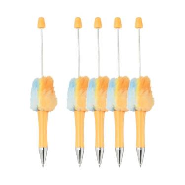 Imagem de PATIKIL Canetas fofas com contas, contas de plástico felpudas, esferográficas, para escrever presentes, materiais de escritório, 5 peças (gradiente laranja)