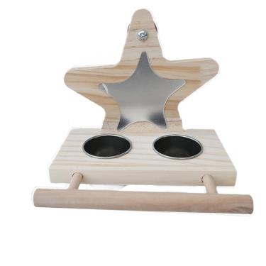 Imagem de Alimentador ecológico para pássaros com prato de aço inoxidável, poleiros de madeira natural e espelho - Fácil de limpar/refil para papagaio, calopsitas, periquitos, periquitos e pássaros pequenos