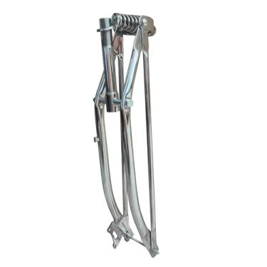 Imagem de AUTES Garfo de mola de bicicleta de 66 cm, garfo de bicicleta rosqueado de 2,5 cm, garfo resistente de freio a disco para bicicleta Cruiser Chopper (cromado)