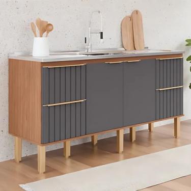 Imagem de Gabinete de Cozinha 4 Gavetas Ripado 174cm Madeira 100% Mdf (Freijo/Titanium)