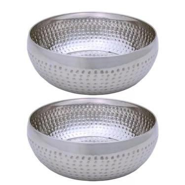 Imagem de Kit 2 Saladeiras Tigela Bowl Inox Martelado 18Cm 1350Ml